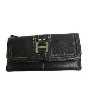 Fossil Trifold Black Genuine Leather Wallet With Snap Closure Card Slots